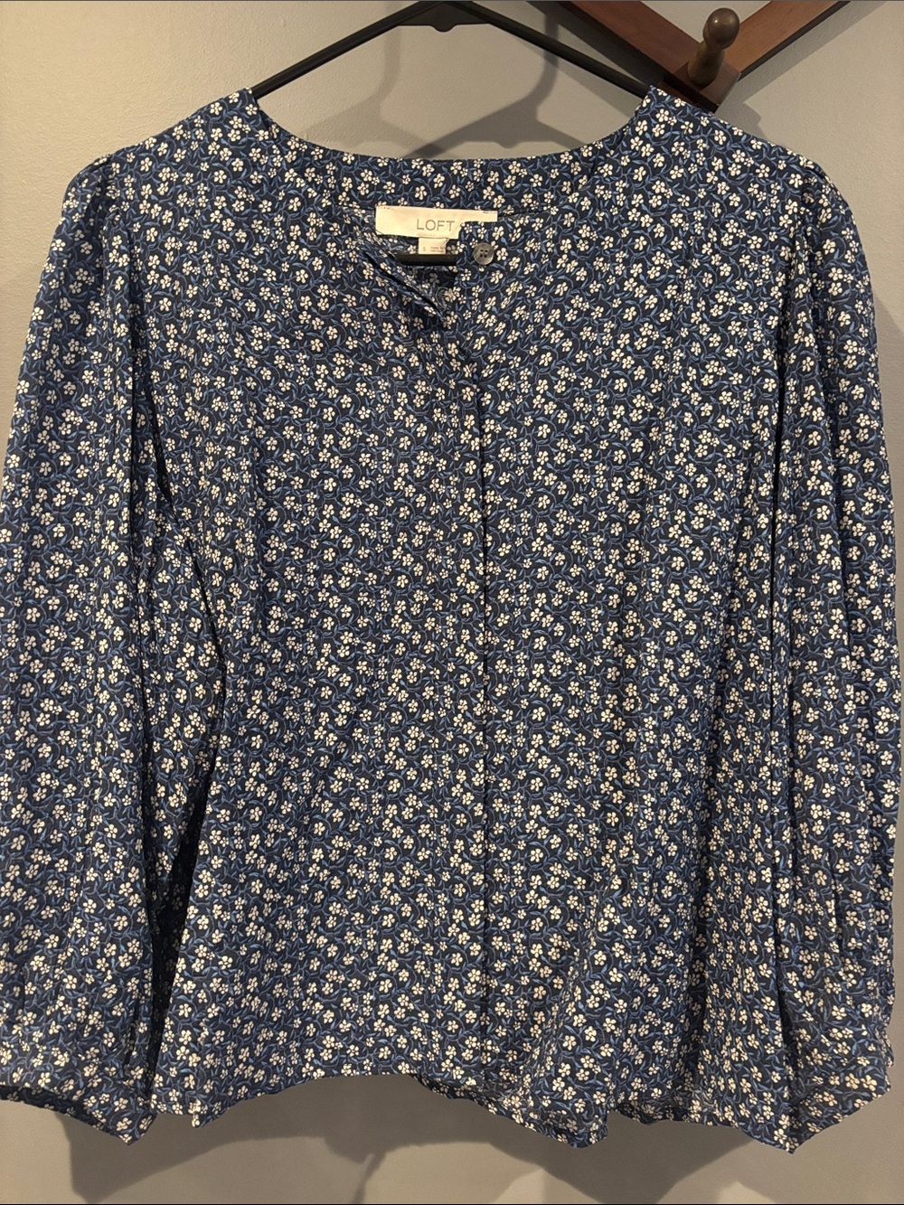 LOFT Navy Blue Floral Button-Front Blouse
